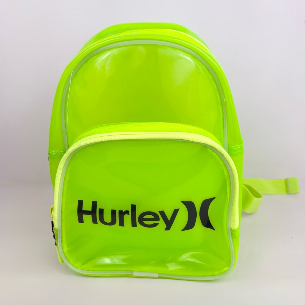 Hurley Neon Green Transparent Mini Backpack Zip 8x10” Adjustable Straps NWT
